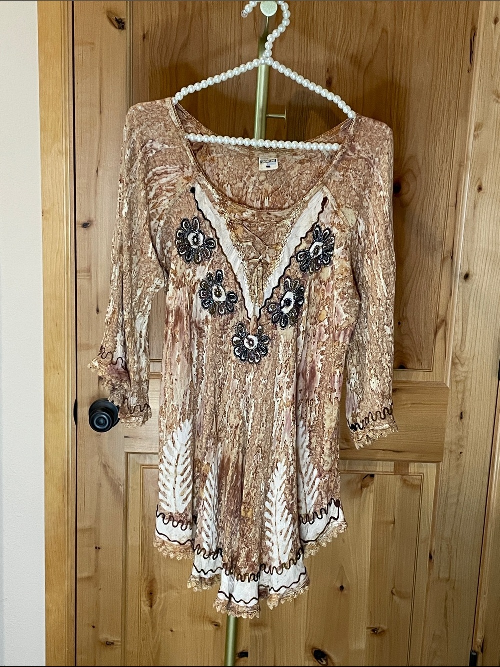 Shoreline Brown & Cream Textured Blouse Fits Size S-L